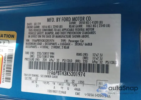 2019 Ford Mustang Ecoboost z USA, uszkodzony, nr VIN 1FA6P8TH3K5201974